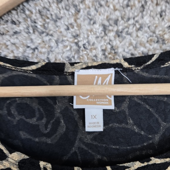 JM Collection Top Womens Plus 1X Black Scoop Neck Stretch Blouse‎ Tunic Casual - Picture 6 of 7